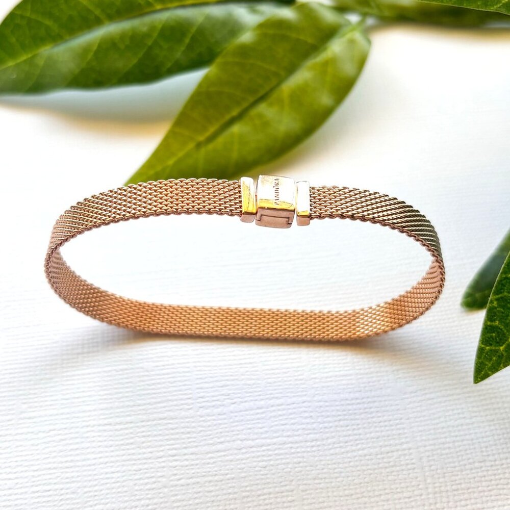 Genuine Pandora Reflexions 14k Rose Gold Plated Mesh Bracelet